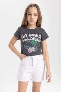 DeFacto Crew Neck Printed Short Sleeve T-Shirt Girl - Image 4
