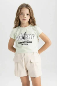 DeFacto Crew Neck Printed Short Sleeve T-Shirt Girl