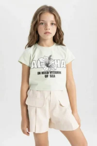 DeFacto Crew Neck Printed Short Sleeve T-Shirt Girl - Image 3