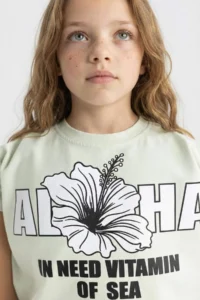DeFacto Crew Neck Printed Short Sleeve T-Shirt Girl - Image 4