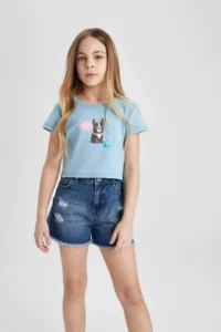 DeFacto Girl's Crew Neck Printed Ribbed Short Sleeve T-Shirt - Image 3