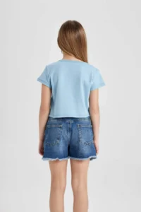 DeFacto Girl's Crew Neck Printed Ribbed Short Sleeve T-Shirt - Image 6