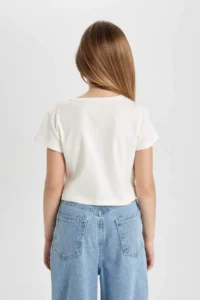 DeFacto Crew Neck Printed Ribbed Short Sleeve T-Shirt Girls - Image 6