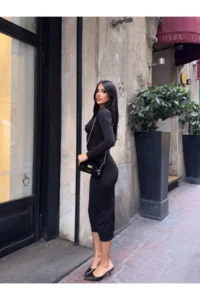 Cool & Sexy Yaka Detay Sandy Material Dress Black - Image 6