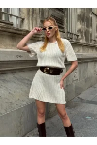 Cool & Sexy Women ribbed Mini Knit Dress - Image 2