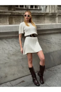 Cool & Sexy Women ribbed Mini Knit Dress - Image 3