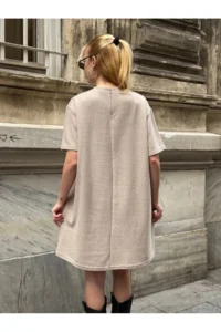 Cool & Sexy Women Rahat Kesim Soft Short Dress Beige - Image 5