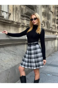 Cool & Sexy Women's Plaid Pattern Belted High Waist Shorts Lined Mini Skirt - Image 5