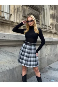 Cool & Sexy Women's Plaid Pattern Belted High Waist Shorts Lined Mini Skirt - Image 6