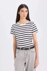 DeFacto Regular Fit Crew Neck Striped Short Sleeve T-Shirt