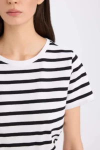 DeFacto Regular Fit Crew Neck Striped Short Sleeve T-Shirt - Image 6