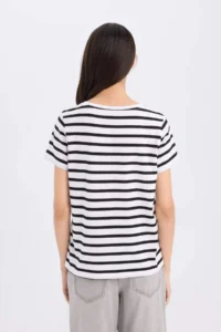 DeFacto Regular Fit Crew Neck Striped Short Sleeve T-Shirt - Image 7