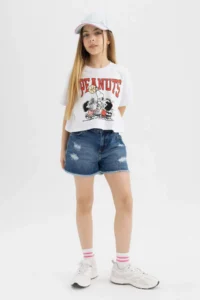 DeFacto Snoopy Crew Neck Short Sleeve T-Shirt Girls - Image 2