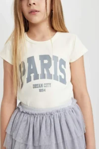 DeFacto Girl's Slim Fit Narrow Cut Crew Neck Ribbed Printed Short Sleeve T-Shirt C2953a824sm - Image 5