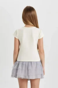 DeFacto Girl's Slim Fit Narrow Cut Crew Neck Ribbed Printed Short Sleeve T-Shirt C2953a824sm - Image 6