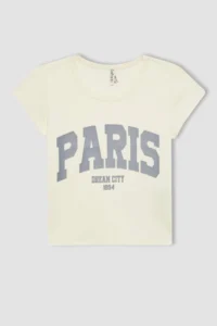 DeFacto Girl's Slim Fit Narrow Cut Crew Neck Ribbed Printed Short Sleeve T-Shirt C2953a824sm - Image 7