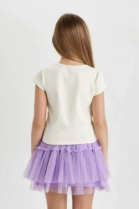 DeFacto Girl's Slim Fit Narrow Cut Crew Neck Rib Printed Short Sleeve T-Shirt - Image 4