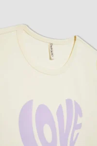 DeFacto Girl's Slim Fit Narrow Cut Crew Neck Rib Printed Short Sleeve T-Shirt - Image 6