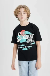 DeFacto Boy's Oversize Wide Fit Crew Neck Printed Short Sleeve T-Shirt - Image 4