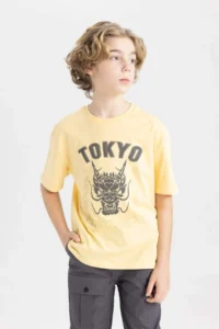 DeFacto Boy's Oversize Wide Fit Crew Neck Printed Short Sleeve T-Shirt