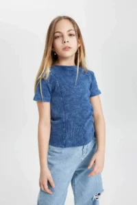 DeFacto Slim Fit Narrow Cut Crew Neck Ribbed Camisole Short Sleeve T-Shirt Girl Child