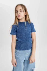 DeFacto Slim Fit Narrow Cut Crew Neck Ribbed Camisole Short Sleeve T-Shirt Girl Child - Image 3