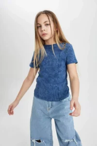 DeFacto Slim Fit Narrow Cut Crew Neck Ribbed Camisole Short Sleeve T-Shirt Girl Child - Image 4