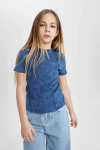 DeFacto Slim Fit Narrow Cut Crew Neck Ribbed Camisole Short Sleeve T-Shirt Girl Child - Image 5