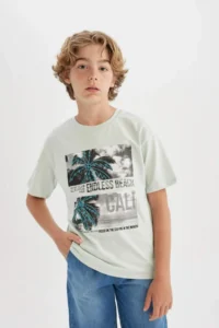 DeFacto Boy's Crew Neck Printed Short Sleeve T-Shirt