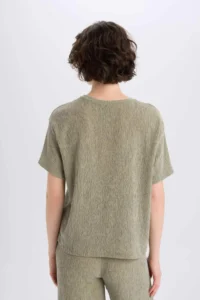 DeFacto Relax Fit Crew Neck Wrapped Short Sleeve T-Shirt - Image 7