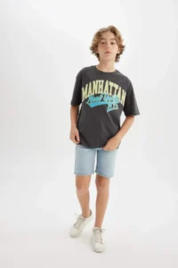 DeFacto Oversize Wide Fit Crew Neck Printed Short Sleeve T-Shirt Boy - Image 6