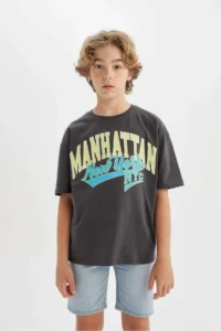DeFacto Oversize Wide Fit Crew Neck Printed Short Sleeve T-Shirt Boy - Image 8