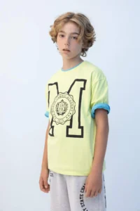 DeFacto Oversize Wide Fit Crew Neck Printed Short Sleeve T-Shirt Boy