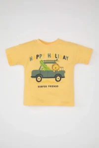 DeFacto Baby Boy Crew Neck Vehicle Printed Short Sleeve T-Shirt