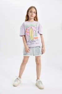 DeFacto Girl's Relax Fit Crew Neck Printed Short Sleeve T-Shirt - Image 2