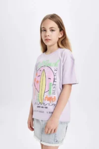 DeFacto Girl's Relax Fit Crew Neck Printed Short Sleeve T-Shirt - Image 3