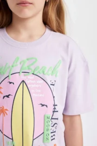 DeFacto Girl's Relax Fit Crew Neck Printed Short Sleeve T-Shirt - Image 4