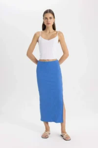 DeFacto High Waist Combed Cotton Lining Ribbed Camisole Midi Skirt - Image 2