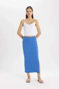 DeFacto High Waist Combed Cotton Lining Ribbed Camisole Midi Skirt - Image 3