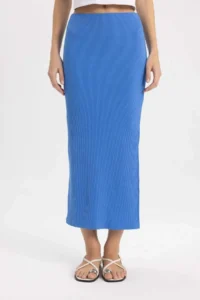 DeFacto High Waist Combed Cotton Lining Ribbed Camisole Midi Skirt - Image 4