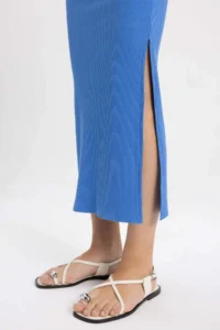 DeFacto High Waist Combed Cotton Lining Ribbed Camisole Midi Skirt - Image 5