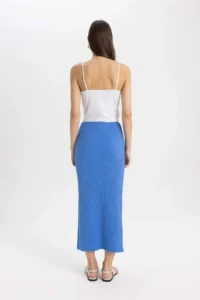 DeFacto High Waist Combed Cotton Lining Ribbed Camisole Midi Skirt - Image 7