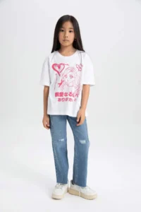 DeFacto Girl's Relax Fit Crew Neck Printed Short Sleeve T-Shirt - Image 2