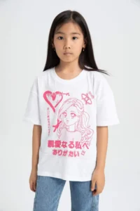 DeFacto Girl's Relax Fit Crew Neck Printed Short Sleeve T-Shirt - Image 4