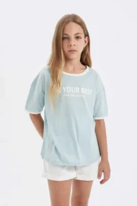 DeFacto Oversize Wide Fit Crew Neck Printed Short Sleeve T-Shirt Girls