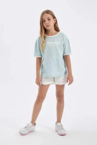 DeFacto Oversize Wide Fit Crew Neck Printed Short Sleeve T-Shirt Girls - Image 2