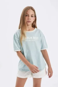 DeFacto Oversize Wide Fit Crew Neck Printed Short Sleeve T-Shirt Girls - Image 3