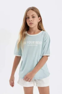 DeFacto Oversize Wide Fit Crew Neck Printed Short Sleeve T-Shirt Girls - Image 4