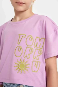 DeFacto Crop Crew Neck Printed Short Sleeve T-Shirt Girls - Image 6