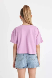 DeFacto Crop Crew Neck Printed Short Sleeve T-Shirt Girls - Image 7